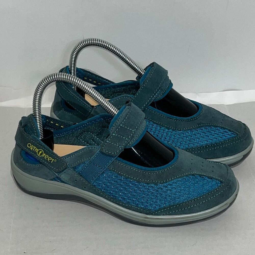 Orthofeet Women's Sanibel Suede Orthopedic Mary Jane Walking Shoes Blue Size 6.5